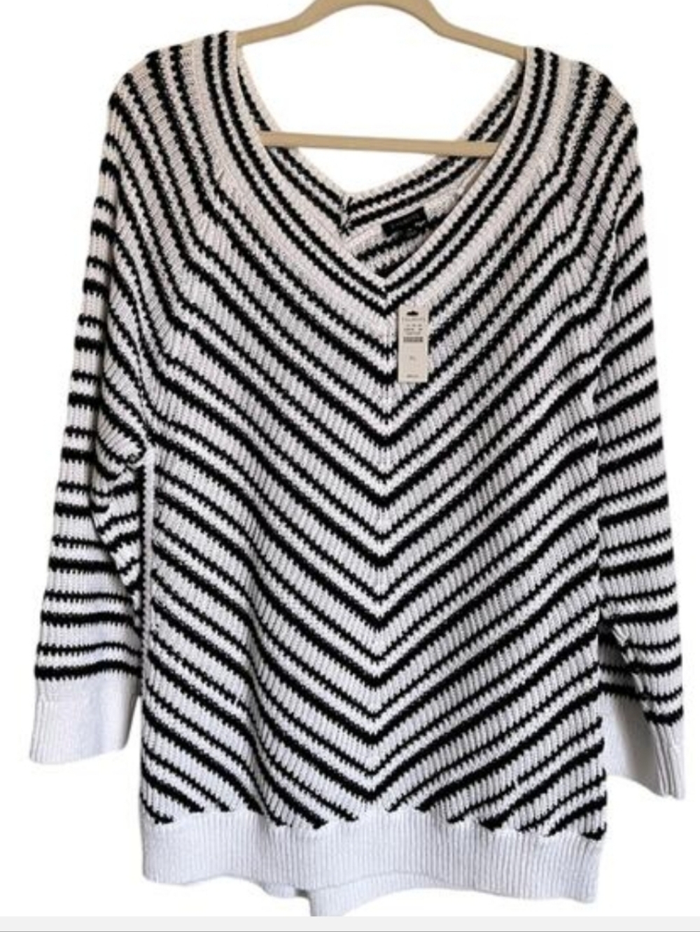 Talbots Cotton Chevron Striped V Neck Sweater  XL, Worn Once